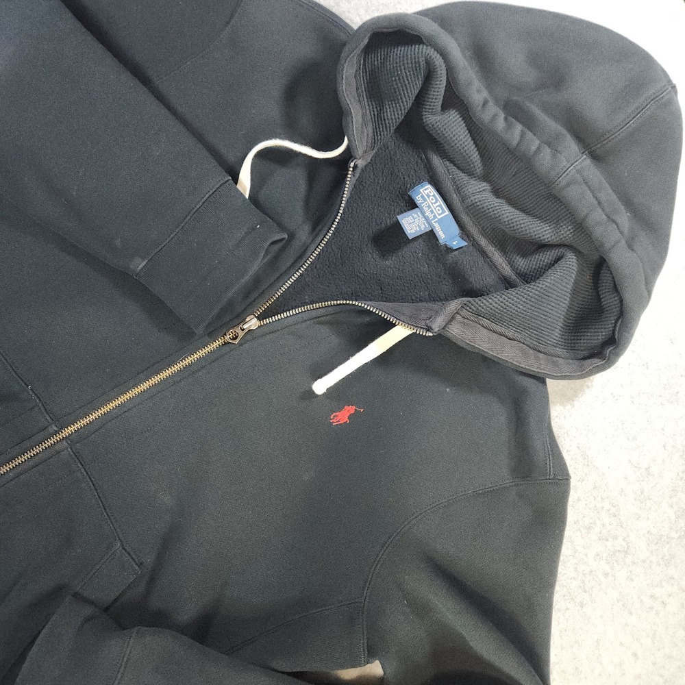 Polo Ralph Lauren Mens Full Zip Hoodie Black Red Pony Fleece Sweatshirt Large